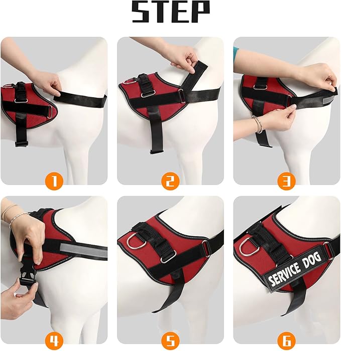 MUMUPET Service Dog Vest Harness, No Pull Reflective Adjustable with Handle, Soft Breathable Padding for Medium Dogs, 2 Removable Velcro Patches (Red, M)