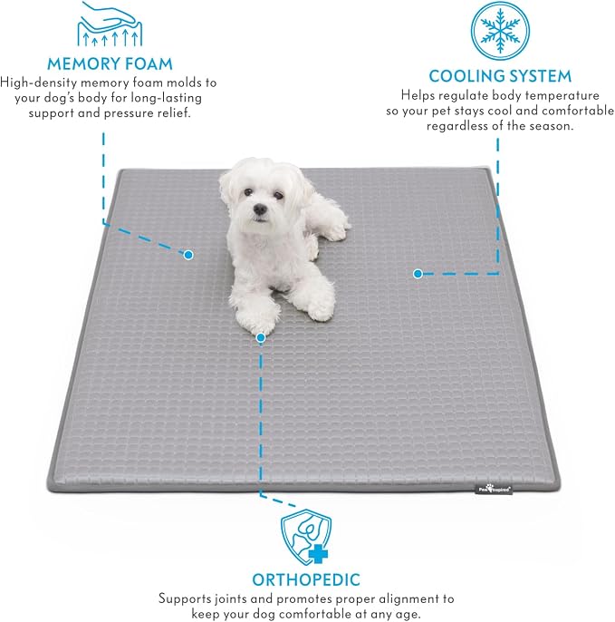 Paw Inspired Cooling Orthopedic Crate Pad for Dogs and Cats, Washable Memory Foam Dog Cooling Mat (41x28 Inch Large Size for 42 Inch Kennel, Gray)