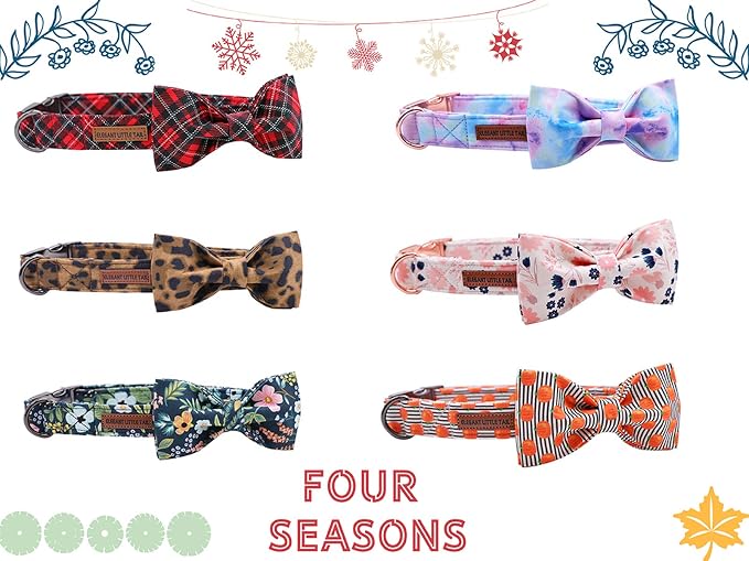 Elegant little tail Dog Collar with Bow, Flower Pattern Soft Comfy Bowtie Dog Collar Adjustable Pet Gift Collars for Small Medium Large Dogs