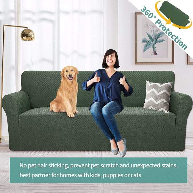 YEMYHOM Couch Cover Latest Jacquard Design High Stretch Extra Large Sofa Covers Pet Dog Cat Proof Oversized Slipcover Non Slip Magic Elastic Furniture Protector (XL Sofa, Army Green)