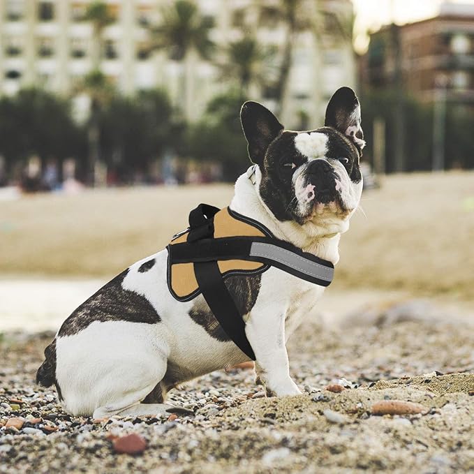 Dog Harness, No-Pull Reflective Dog Vest, Breathable Adjustable Pet Harness with Handle for Outdoor Walking - No More Pulling, Tugging or Choking ( Army Yellow, M )