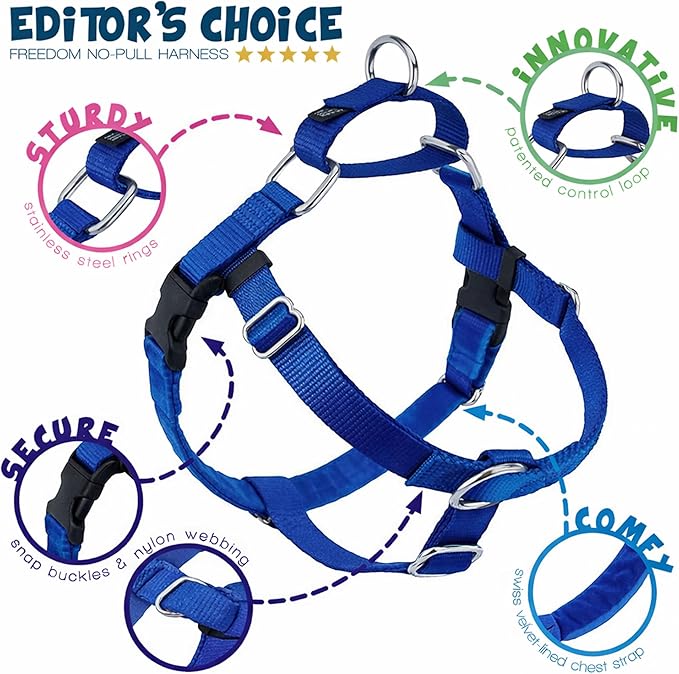 2 Hounds Design Freedom No Pull Dog Harness, Adjustable Harness and Leash Set, Easy Walking & Comfortable Control, Fits Small, Medium & Large Dogs, Solid Colors, Made in USA, 5/8" XS, Royal Blue