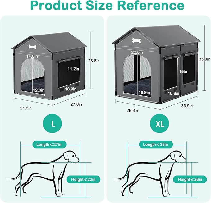 Large Dog House Indoor Outdoor Dog Kennel Bed Mat with Cushion for Small Medium Dogs Cats, Cozy Cooling Cat Nest Puppy Cave Sofa Pet Products Easy Assembly