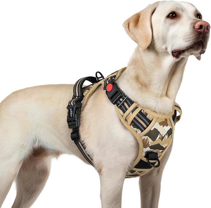 rabbitgoo Dog Harness for Large, No Pull Easy On & Off with 3 Buckles Pet Harness, Adjustable Soft Walking Vest with 2 Clips and Handle, Reflective for Large Dogs, Desert Ridge, L