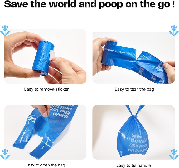 Deo Doo Dog Poop Bags with Handles 30 Rolls 360 Counts Big Sizes Leak Proof and Extra Thick Waste Bags Refill Rolls for Walking Small Medium Large Dogs Cats Litter Iris Scented