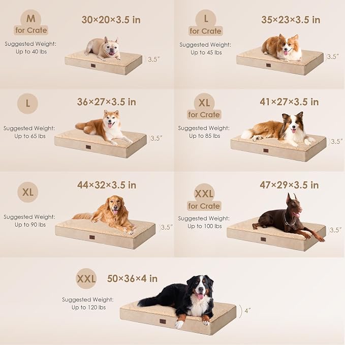 EHEYCIGA Orthopedic Medium Dog Beds for Small Dogs with Removable Washable Cover for Crate, Khaki, 30x20