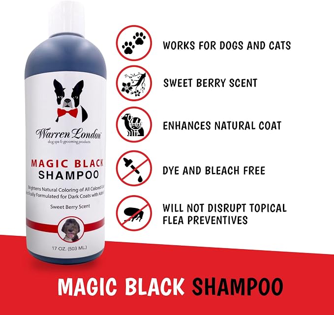 Warren London Magic Black Dog Shampoo – Brightening Shampoo for Dark Coats, Berry Scent, Puppy & Cat Safe, Made in USA, 17 oz