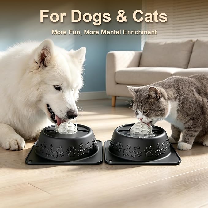 Slow Feeder Dog Bowl for Liquid Treats, Anti-Slip Lick Bowl, Bone Broth and Yogurt Puzzle Feeder, No Spill Pet Bowl Pup Lick Toy for Large Medium Small Dogs and Cats, Anxiety Relief, Black
