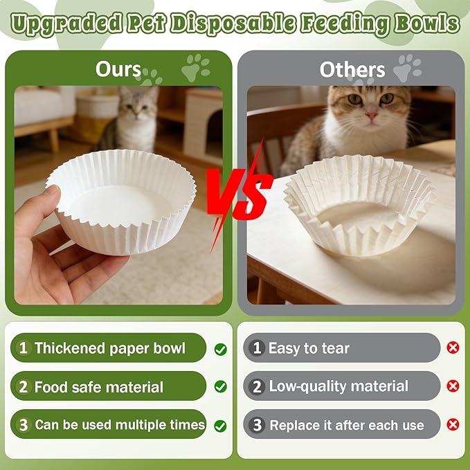 200 Pcs Pet Disposable Feeding Bowls Liner Bulk, Upgraded Thickened Disposable Cat Food Bowls Liner for Small Dogs Cats Dish, Dry & Wet Food Feeding Station