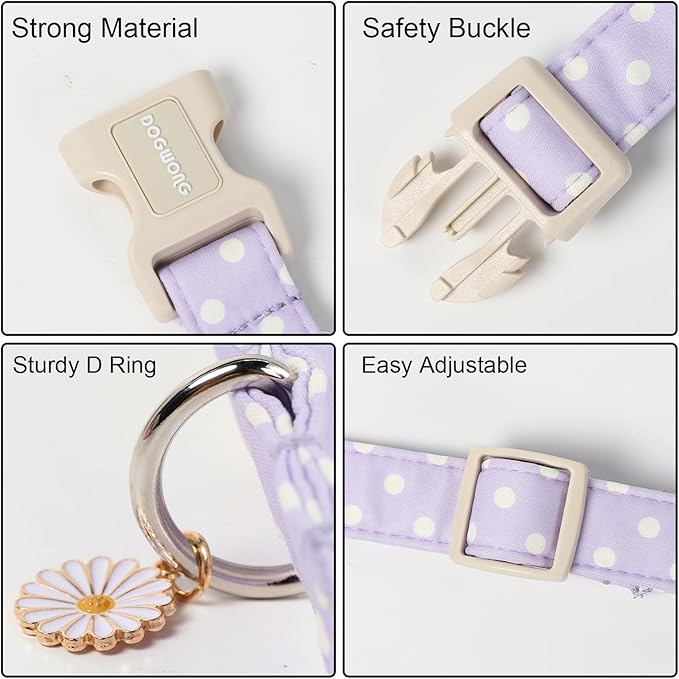 Spring Summer Dog Collar for Girl Dogs- Purple Polka Wedding Dog Collar, Adjustable Soft Beach Dots Dogs Collars for Small Medium Dogs, XS