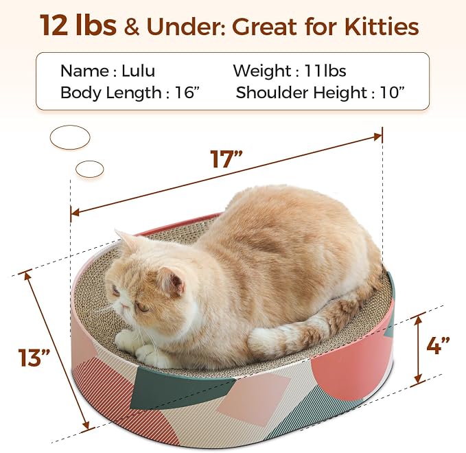 ComSaf Cat Scratcher Cardboard Bed Lounge Couch for Indoor Cats Oval Shape 17"x13", Kitty Cat Scratching Pad Recycle Corrugate Scratcher Long Lasting Furniture