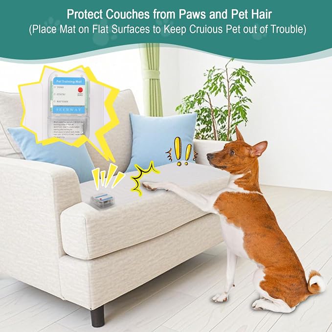 SEERWAY Scat Pet Shock Mat Indoor, Safe Shock Training Pads for Dogs and Cats, Electric Repellent Mat Keeps Pets Off Couch, Sofa, Counter Top, 3 Training Modes, 30"x16" Rectangular, Battery Operated