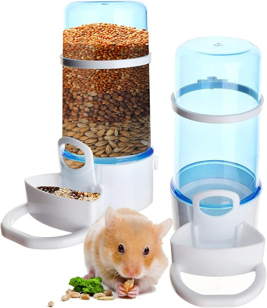 2 Packs Pet Feeder and Waterer, Self Dispensing Automatic Hamster Feeder, Food and Water Dispenser Set,Small Animal Dog Cat Pet Food Bowl, for Dogs Cats Pets Animals, 16x14cm, Blue (Blue)