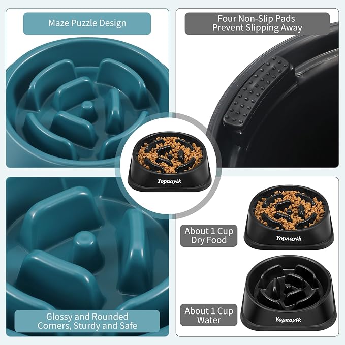 2 Pack Slow Feeder Dog Bowls for Healthy Eating, Non-Slip and Anti-Choking Design, Reduces Bloating & Overeating for Small Dogs, Easy to Clean