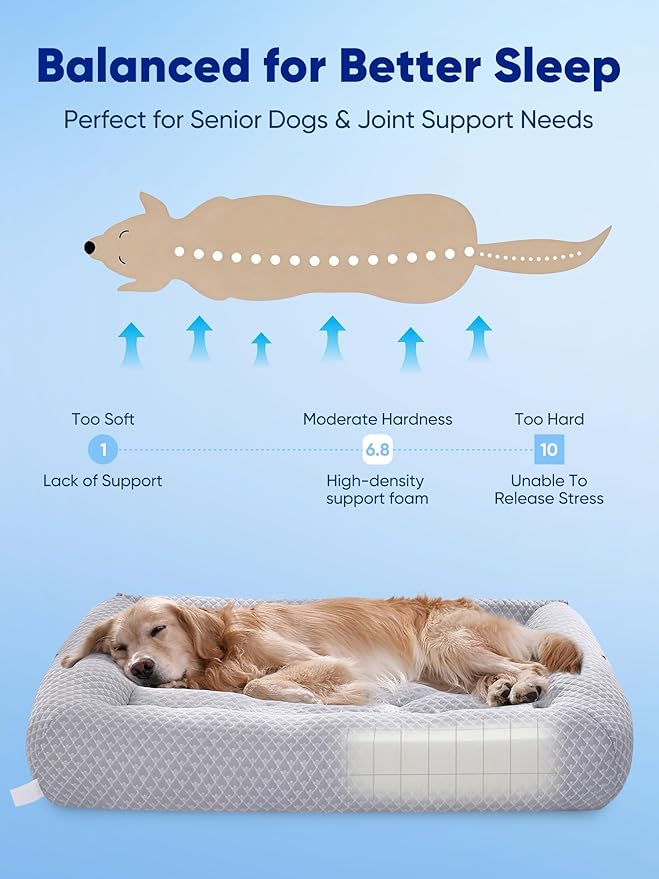 Rywell 3-in-1 Cooling Dog Beds Large Sized Dog, Dog Cooling Mat with Arc-Chill Tech (Q-Max>0.5), Dog Crate Pad for Summer, Non-Slip & Fully Machine Washable, Gift for Dog Lovers, 43" x 31", Grey