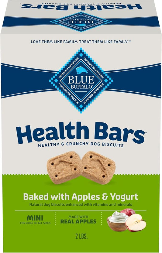 Blue Buffalo Mini Health Bars Apples & Yogurt Crunchy Dog Biscuits, Bite-Sized for Training, Oven-Baked with Real Apples & Natural Ingredients, Healthy Dog Treats, Box 2 lbs.