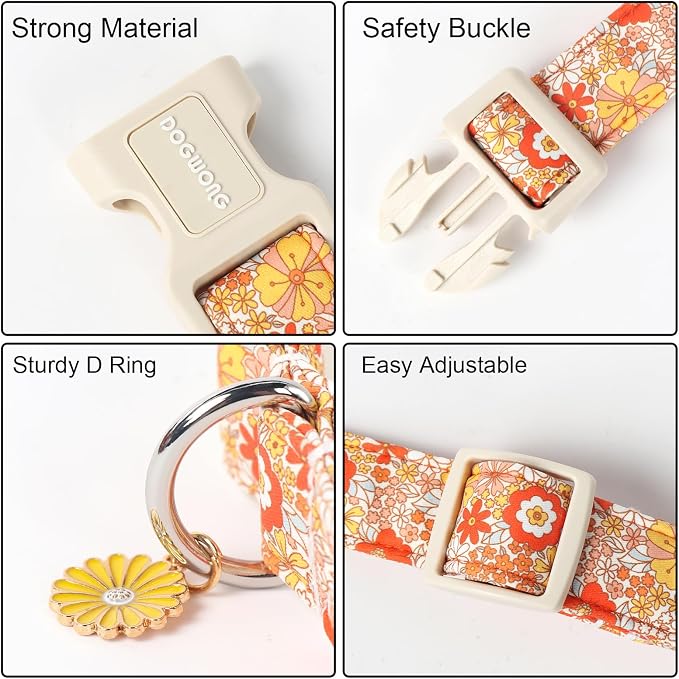 DOGWONG Fall Flower Dog Collar- Cute Flower Dog Collars Adjustable Floral Dog Collar for Girl Female Small Medium Large Dogs XS