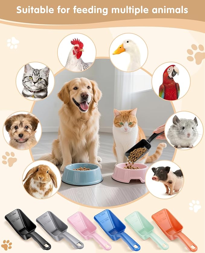 2-Pack Dog Food Scoop 1 Cup, Plastic Pet Food Measuring Scoop With Measuring Lines (1/2 & 1 Cup Markings) for Dogs, Cats, Fish, Bird（Black and Blue)