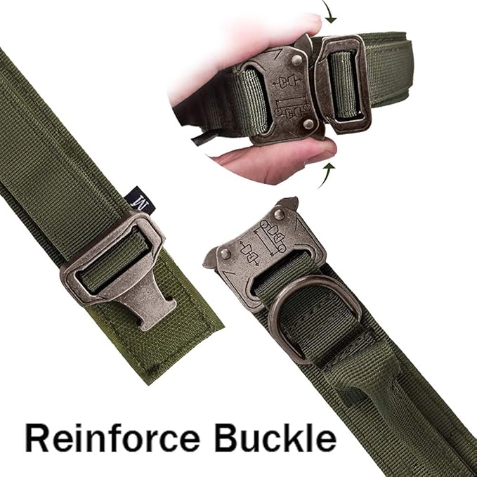 Tactical Dog Collar and Leash Set Adjustable Military Nylon Dog Collar with Control Handle and Heavy Duty Metal Buckle for Large Dogs（Green XL