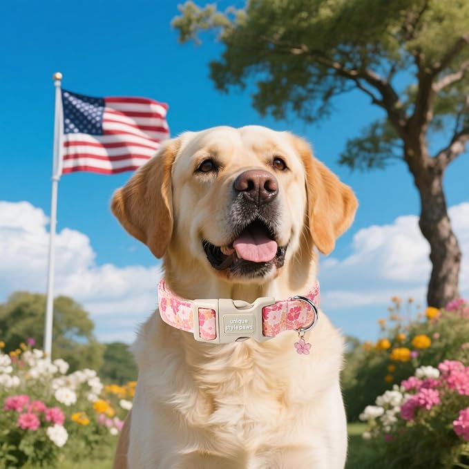 Unique style paws Dog Collar Plastic Buckle with Pendant Pink Spring Flower Puppy Collars for Small Medium Large Boys Girls Dogs