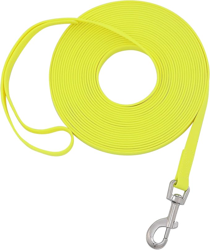 Waterproof Long Leash Durable Dog Recall Training Lead Great for Outdoor Hiking, Training, Yard, Beach and Swimming (Yellow, 50ft)