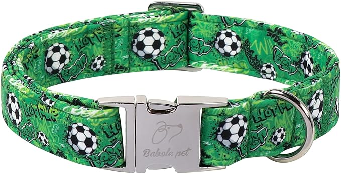 Cute Dog Collar, Green Soccer Boy Dog Collars - Soft Adjustable Everyday Collars for Small Medium Large Dogs, Durable Metal Buckle Male Dogs Collar S