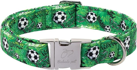 Cute Dog Collar, Green Soccer Boy Dog Collars - Soft Adjustable Everyday Collars for Small Medium Large Dogs, Durable Metal Buckle Male Dogs Collar L