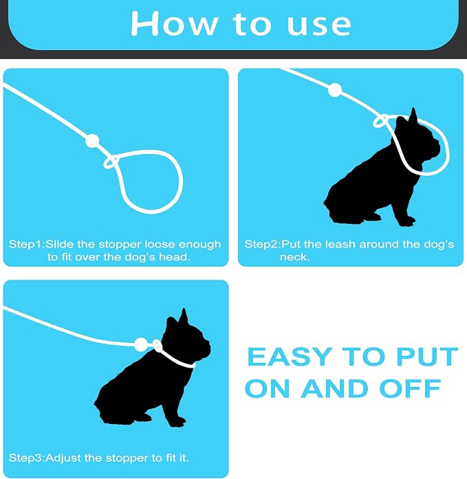 Slip Lead for Dogs 6FT Strong Training Leash Heavy Duty No Pull Comfortable Rope Lightweight for Small Medium Dogs (Blue)