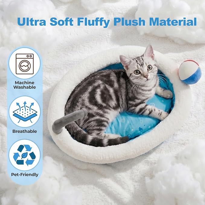 Cat Bed for Indoor Cats, 22" Washable Round Pet Bed for Cats & Small Dogs, Bathtub Soft Fluffy Calming Bed for Kitten and Puppy with Anti-Slip Base