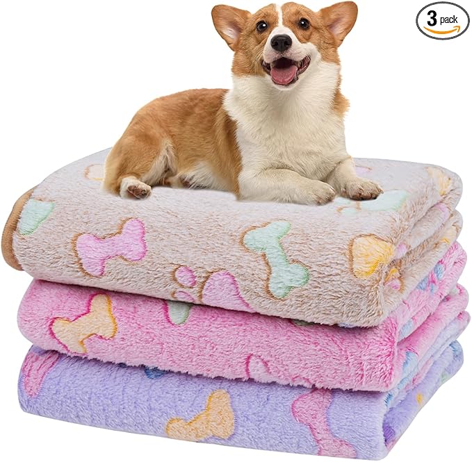 Dono 1 Pack 3 Dog Blankets, Soft Fluffy Fleece Pet Blanket Warm Sleep Mat Paw Print Design Puppy Kitten Throw Blanket Doggy Mat, Blanket for Dogs