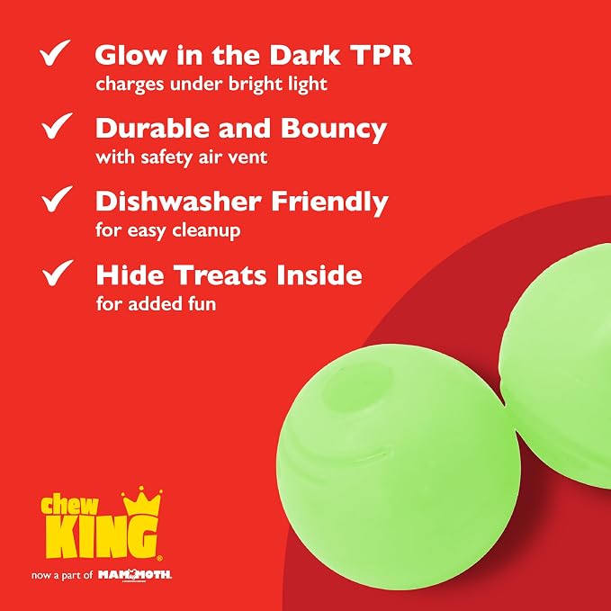 Chew King by Mammoth Set of 2 Glowing Fetch Ball, Durable Bouncy Interactive Toy for Pets & Dogs, Lightweight, 3 Inch, Fits Ball Launcher