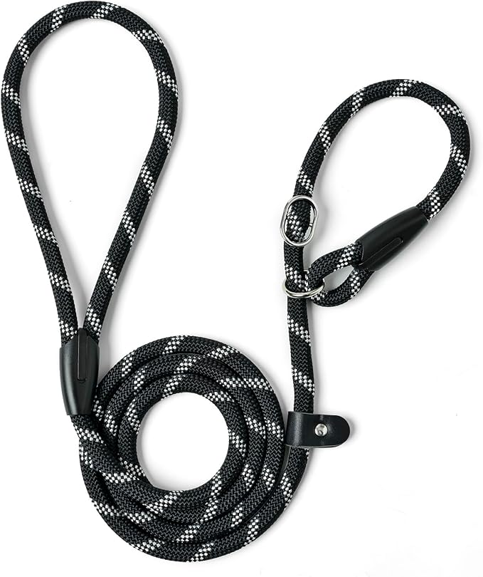 WePet Dog Training Slip Leash, No Pull, Durable Reflective Lead, Puppy Heavy Duty Loop Rope, Comfortable Handle, 6 ft, 1/2 inch, diam. Black/White