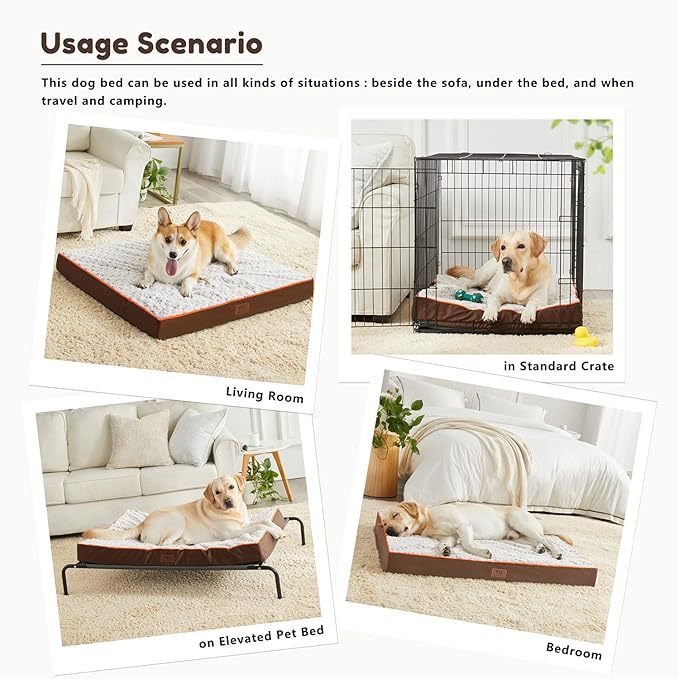 WESTERN HOME WH Orthopedic Dog Bed Medium Size Dog, Waterproof Medium Pet Bed with Removable Washable Cover and Nonskid Bottom, Thick Egg Crate Foam Pet Beds, Brown 30"