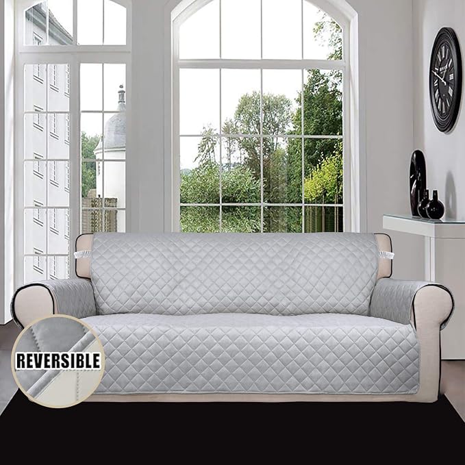 Easy-Going Reversible Oversized Couch Cover for 3 Cushion Couch Sofa Cover for Dogs Water Resistant Furniture Protector Cover with Foam Sticks for Pet (Oversized Sofa, Light Gray/Ivory)