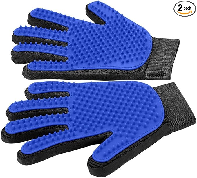 Upgrade Efficient Pet Hair Remover Gloves - Gentle Shedding Brushes for Dogs, Cats & Horses with Long and Short Hair - 1 Pair (Blue)