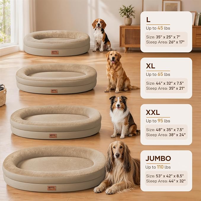 Orthopedic Dog Bed for Large Dogs, Waterproof Dog Bed for Large Size Dogs with Bolsters, Egg Crate Foam Sofa Bed with Washable Removable Cover & Non-Slip Bottom, Light Brown