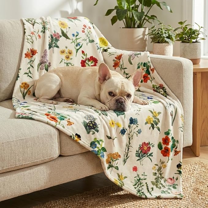 Horaldaily Pets Flannel Blanket, Spring Summer Vintage Flowers Soft Fuzzy Fluffy Plush Cozy Fleece Premium Blankets for Dog Cat Puppy Kitten Couch Protection, 16x23