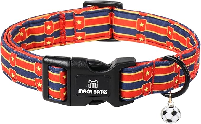 World Cup Spain Dog Collar with Soccer Pendant, La Roja Shield Star Pattern for Small Dogs, Adjustable Soft Durable Collar Gift for Male Female Puppies