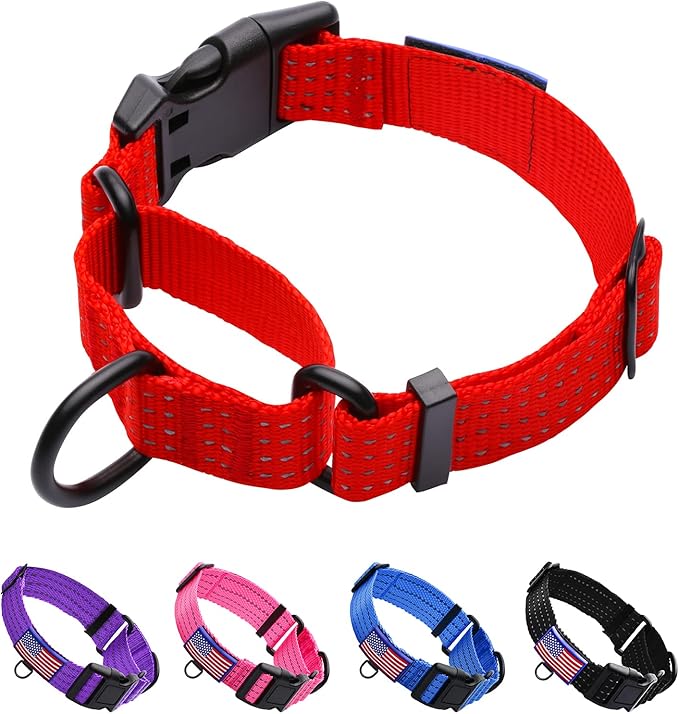 Martingale Collar for Training Dogs. Adjustable Reflective Collars with Buckle-USA Flag- NO Pull-Prevents Slipping Out, for Medium Large XL Dogs. Helps with Strong pullers(XL, red)