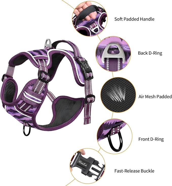 HEELE Dog Harness, No Pull Adjustable Padded Reflective Harness for Small Medium Large Dogs with Handle for Walking Training, Moon Night, S
