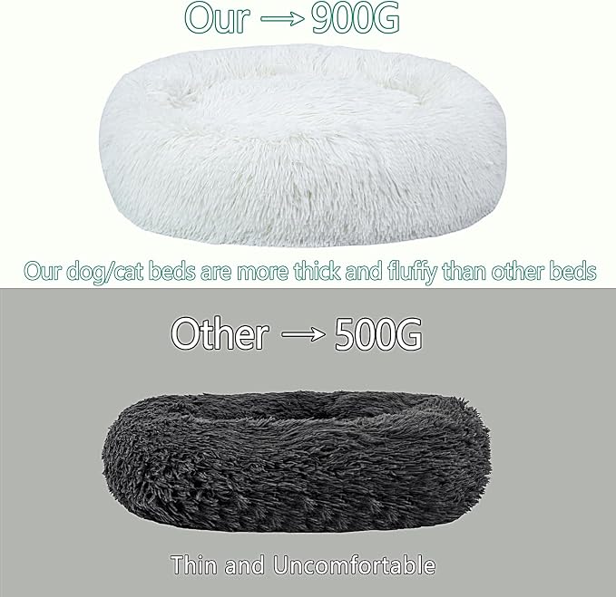 Calming Dog Bed for Small Dogs Cats, Kitty Puppy 23'' Round Anti-Anxiety Warm Fluffy Plush Faux Fur Bed, Soft Anti-Slip Donut Washable Small Pet Bed, Cozy Cat Puppy Bed, Fits up to 30 lbs Pets