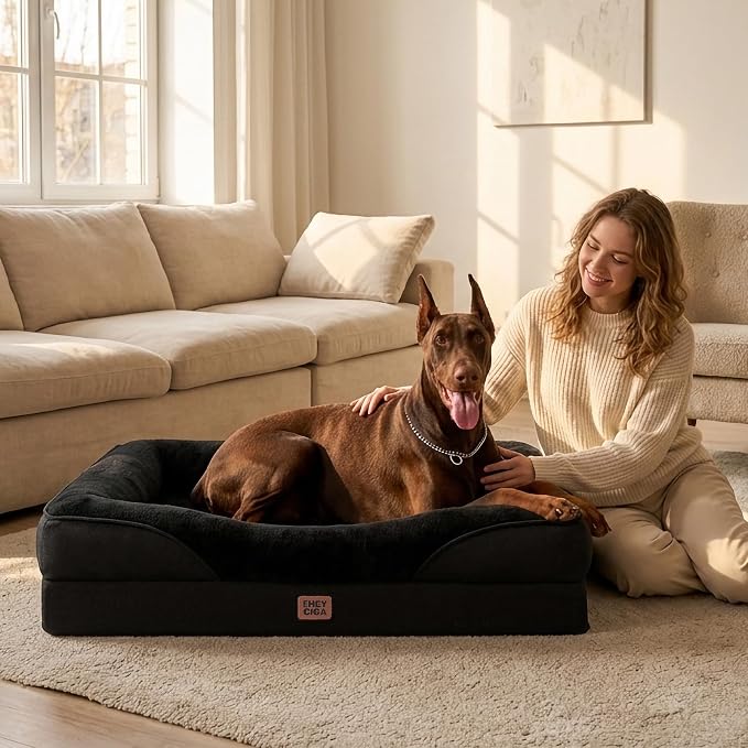 EHEYCIGA Orthopedic XL Dog Bed for Large Sized Dog, 48x35 Inch Extra Large Memory Foam Dog Couch Bed with Sides, Waterproof Liner & Washable Removable Cover, Bolster Pet Sofa, Black