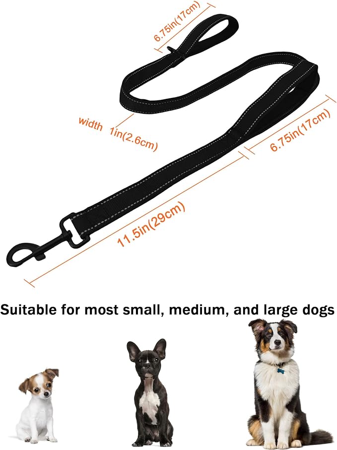 Solmoony 4FT Black Strong Dog Leash with 2 Padded Handles, Traffic Handle Extra Control, Double-Sided Reflective Walking Lead for Small Medium and Large Dogs(Black, 4FT)
