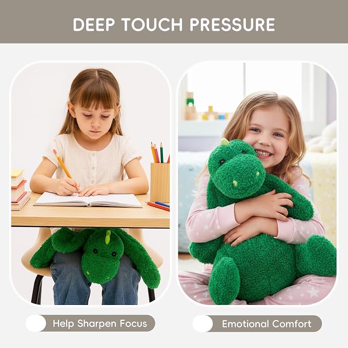 L'AGRATY Weighted Lap Pad for Kids 7 lbs, Sensory Needs Weighted Dinosaur Stuffed Animals Lap Blanket Soft Plush Hugging Sensory for Kids Teen Adults Removable Washable Cover