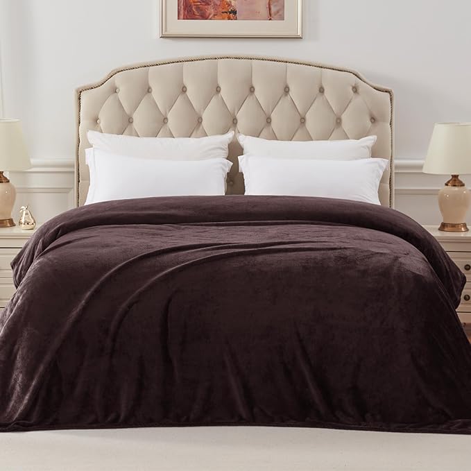 Exclusivo Mezcla Fleece Blanket Twin Size for Bed, Super Soft and Warm, All Season, Cozy, Plush, Lightweight, 90x66 Inches, Coffee