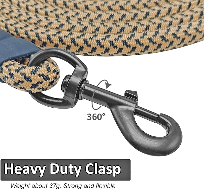 MayPaw Heavy Duty Rope Dog Leash, 6/8/10/15/20 FT Nylon Pet Leash, Soft Padded Handle Thick Lead Leashes for Large Medium Dogs (Brown, 1/2" * 10')