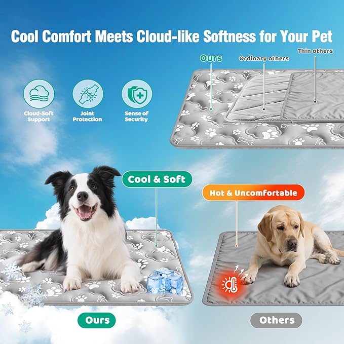 Dog Cooling Mat, Large Cooling Dog Bed Mat for Indoor & Outdoor, Q-Max>0.5, Machine Washable Non-Toxic Portable Pet Cooling Pad for Kennel, Crate, Car - L(36" x 27") - Grey