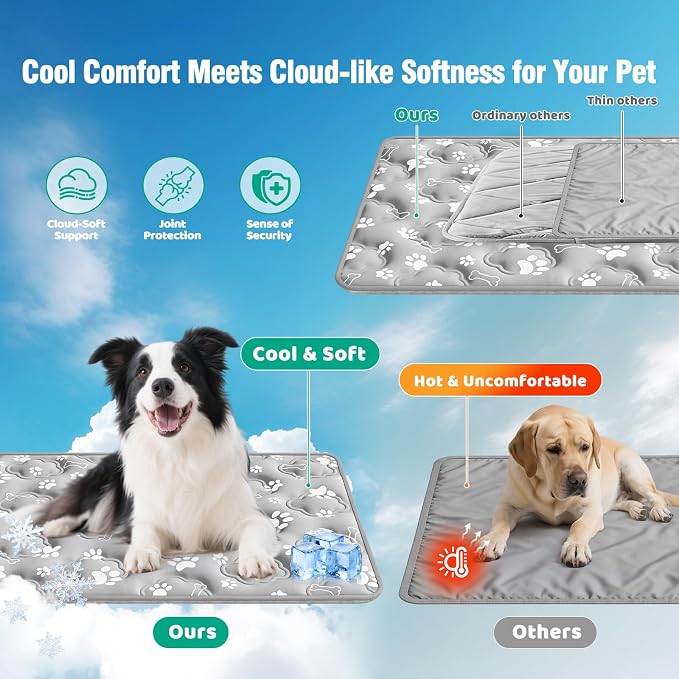 Dog Cooling Mat for Extra Large Dogs, Cool Dog Bed Mat for Indoor & Outdoor, Q-Max>0.5, Machine Washable Non-Toxic Pet Self Cooling Pad for Kennel, Crate, Car - XXL(48" x 30") - Grey