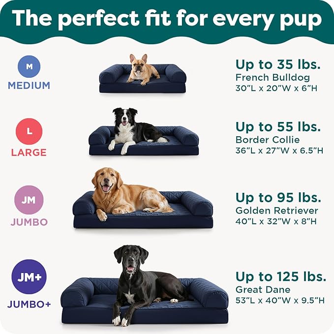 Furhaven Orthopedic Dog Bed for Large Dogs w/ Removable Bolsters & Washable Cover, For Dogs Up to 95 lbs - Quilted Sofa - Navy (Blue), Jumbo/XL