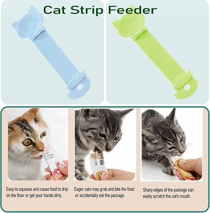2 in 1 Pet Cat Strip Snack Feeder, Portable Cute Sliding Cat Treat Feeding Spoon&Cat Food Spoon for Wet Food（3pcs）